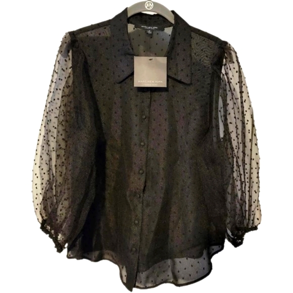 Andrew Marc Tops - Andrew Marc New York swiss dot bubble sleeve semi sheer top medium NWT